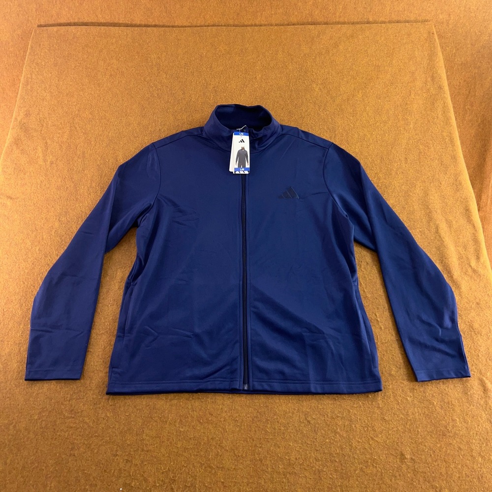 Adidas Mens Large Blue Full Zip Mock Neck Recycled Polyester Track Jacket NWT